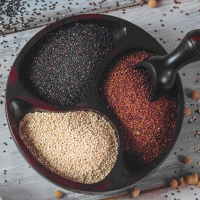 Black, Red and White Quinoa Grains 