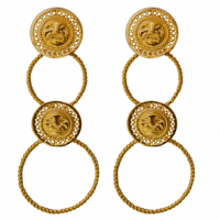 WATA EARRING | Pre-columbian dangles earring | Material: 24k gold coated bronze |   Size L:  Faces Ø 1.8 cm - ↕ 7 cm | SKU: PARSEA - 05 |