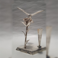 Hummingbird and Rose, Pen holder in Silver 950