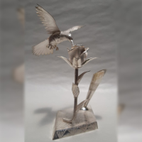 Hummingbird and Rose, Pen holder in Silver 950