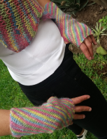 100% Alpaca fingerless gloves multicolored