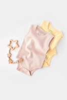 MC Baby Bodysuit Collar with Premium Brooch yellow and pink Cotton For baby Modas Kayita