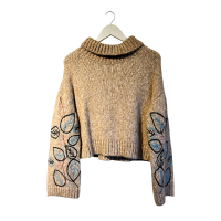 Alpaca and Cotton Wool Women's Sweater with Hand Embroidery
