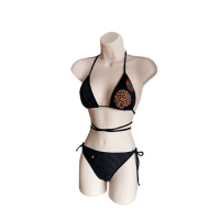 Handmade Shipibo Conibo Bikini. Design marja Kené - represents fire and earth. Made by Amazon Artisans.  Luxury Ethnic  Swimsuit Collection by  Shipibo Artisans.  Designed by Paola Arguello. Perú. 