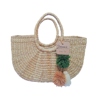 Half-Moon Straw Bag Natural Color Handmade 