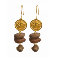 ICHA EARRING |SKU: PARSEA - 015 | Size M:  Ø 1.8 cm - ↕ 7 cm | Material: 24k gold coated bronze | The Lord of Sipan Treasure – Chiclayo |