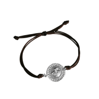 Silver Quiru   | Bracelet  Feline | Brown Waxed Thread Bracelet| Peruvian Silver 925 |Pre - Columbian Jewelry |