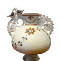 Artisan Vase with Double Handles with a Design of Doves in Their Beaks - Handmade