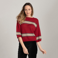 Red Baby Alpaca sweater with stripes be alpaca