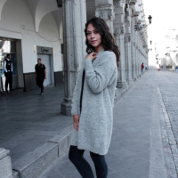 Women's long coat, alpaca with polyamide