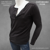 100% pima cotton henley neck t-shirt long sleeve
