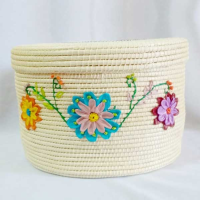 Multicolored Bread Basket Woven with Macora Palm Straw