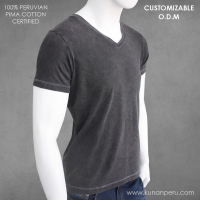 100% Pima Cotton Open "V" Neck T-Shirt. Pigmented Effect.