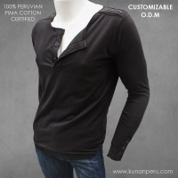 100% Pima Cotton Henley Neck T-Shirt.