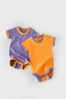 Baby Bodysuit MC Rib Collar with orange and purple Brooch Cotton For babies Modas Kayita