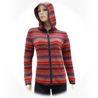 100% Baby Alpaca Jacquard Hooded Cardigan