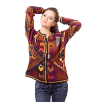 100% Alpaca Cardigan with Intarsia Technique