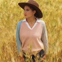 V Neck Sweater with Shaded English Point Finish