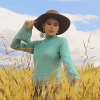 Sweater with Flared Sleeve in Jersey Stitch