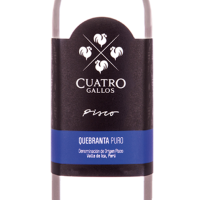 Label of pisco puro quebranta Cuatro Gallos