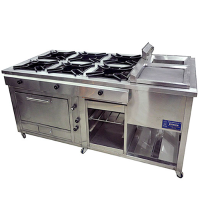 6 burnes,griddle frying,fryer for french fries, oven,grids.
