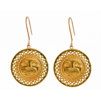 Pre-columbian dangles earring | "Feline face" pendant |  SKU: PARSEA - 01B   Talla M,  Ø 2.8 cm - ↕ 5cm  |  