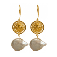 JUTUY EARRING |SKU: PARSEA - 019 |  Talla L:  Ø 1.8 cm - ↕ 6 cm | Material: bronce recubierto de oro de 24k |The Lord of Sipan Treasure – Chiclayo |