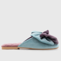 Marlene Velvet Slipper Flat Light blue and Lilac