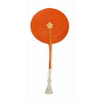 SKU: PAC-017O | HAND FAN - PACHAX ORANGE| One Size  | Dimensions: Ø17 cm  ↕ 30cm | Material: Natural Toquilla Straw | Palmeras (carludovica palmata) de La Rioja - Perú | 