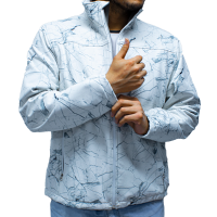 Long Sleeve High Neck Men's Jacket in Marble Gray White