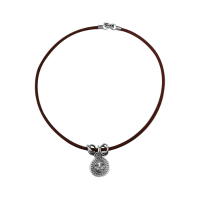 Silver Iru| Feline Necklace | Red Leather Thread Choker| Peruvian Silver 925 |