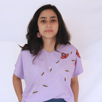 Short Sleeve T-shirt Hand Embroidered with Lilac Flowers on 30/1 Cotton Jersey