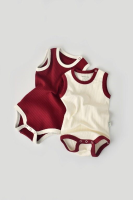 Baby Bodysuit MC Rib Collar with Premium Brooch Garnet and cream Cotton For babies Modas Kayita