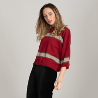 Red Baby Alpaca sweater with stripes be alpaca
