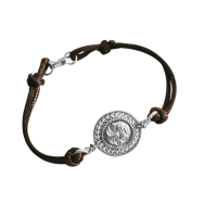Silver Ajsu  |  Feline Bracelet| Waxed Thread Bracelet- Brown Color| Peruvian Silver 925 |Pre - Columbian Jewelry |