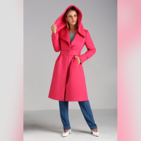 Women's Long Fuchsia Coat with Hood - Size S - AB-Diornina